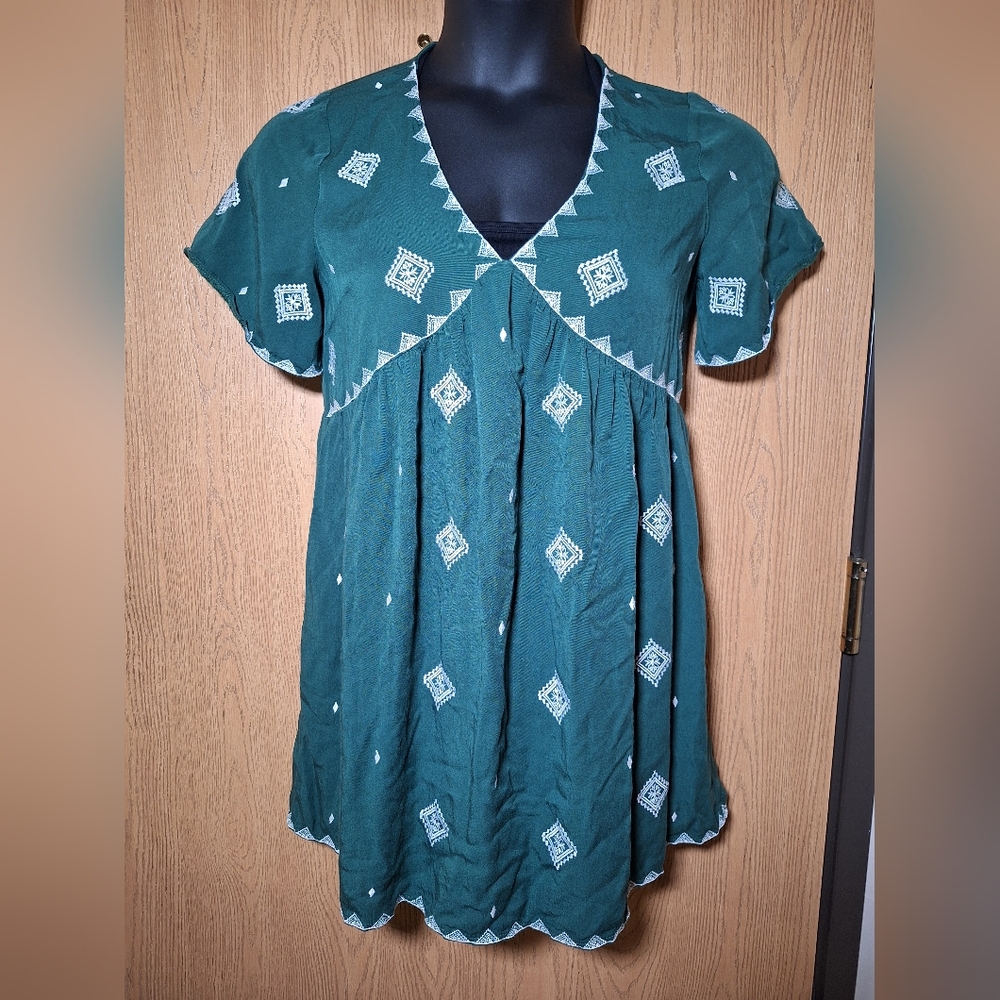 Forest Green Shirt /dress with Diamond Pattern